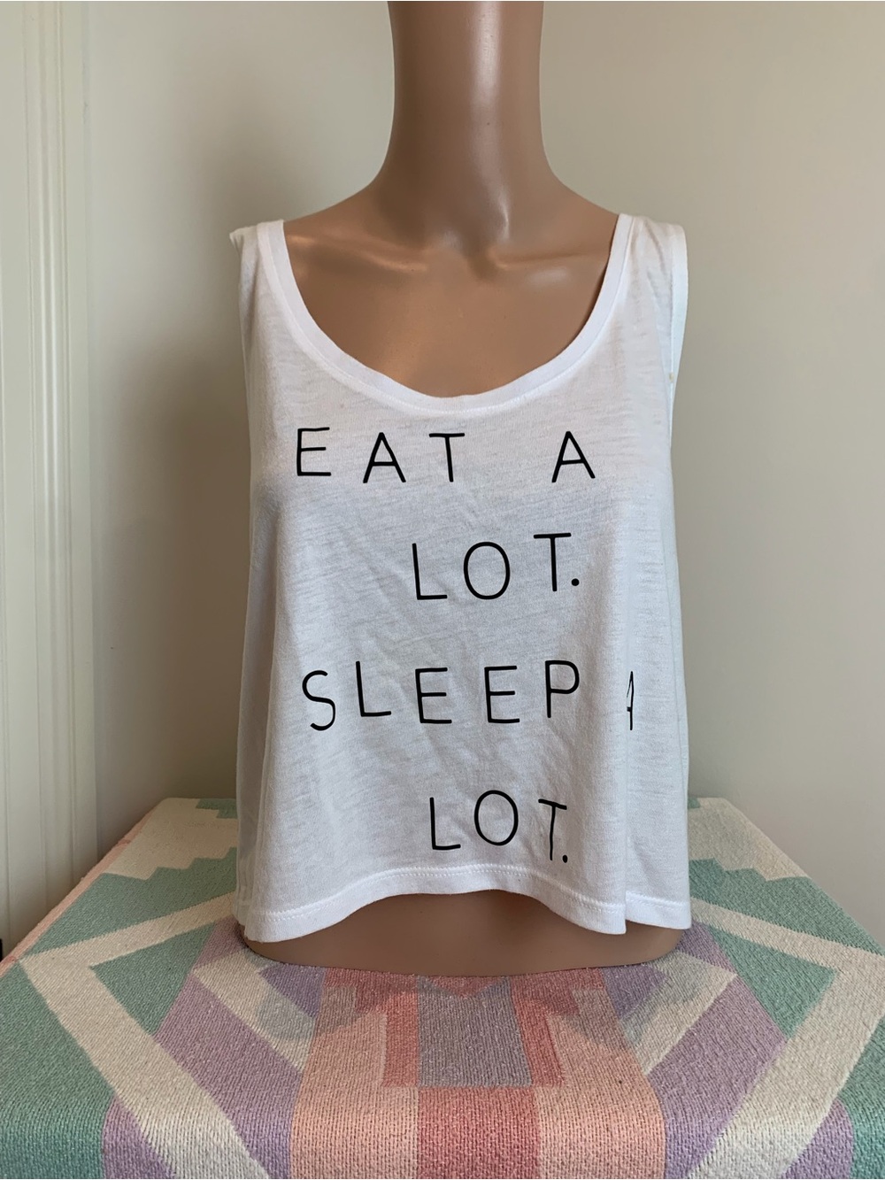 Eat a lot sleep a lot graphic cropped swing tank